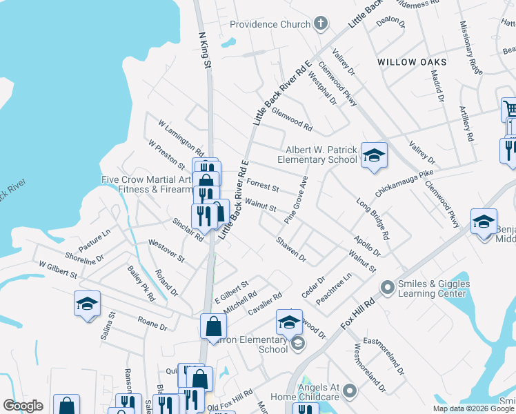 map of restaurants, bars, coffee shops, grocery stores, and more near 200 Hickory Street in Hampton
