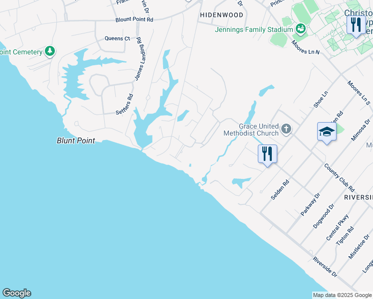 map of restaurants, bars, coffee shops, grocery stores, and more near 8 Merry Point Terrace in Newport News