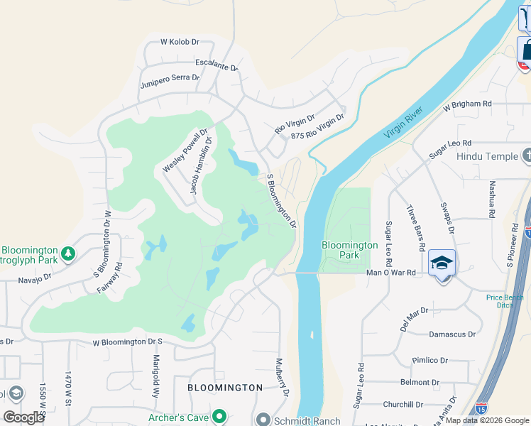 map of restaurants, bars, coffee shops, grocery stores, and more near 3174 South Bloomington Drive East in St. George