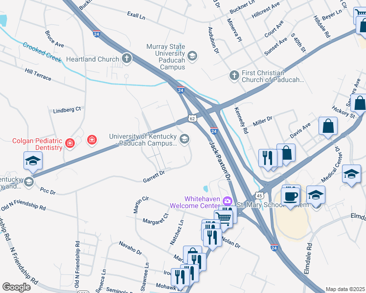 map of restaurants, bars, coffee shops, grocery stores, and more near 4810 Alben Barkley Drive in Paducah