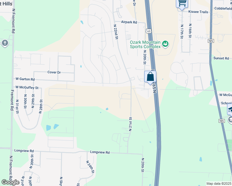 map of restaurants, bars, coffee shops, grocery stores, and more near 2171 Industrial Court South in Ozark