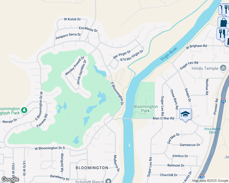 map of restaurants, bars, coffee shops, grocery stores, and more near 3174 South Bloomington Drive East in St. George