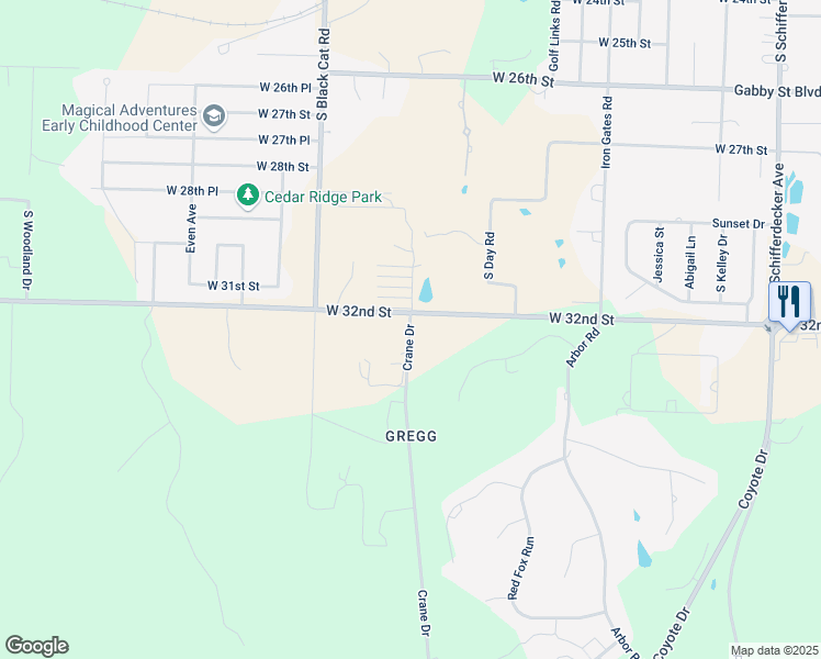 map of restaurants, bars, coffee shops, grocery stores, and more near 3185 South Waterview Lane in Joplin