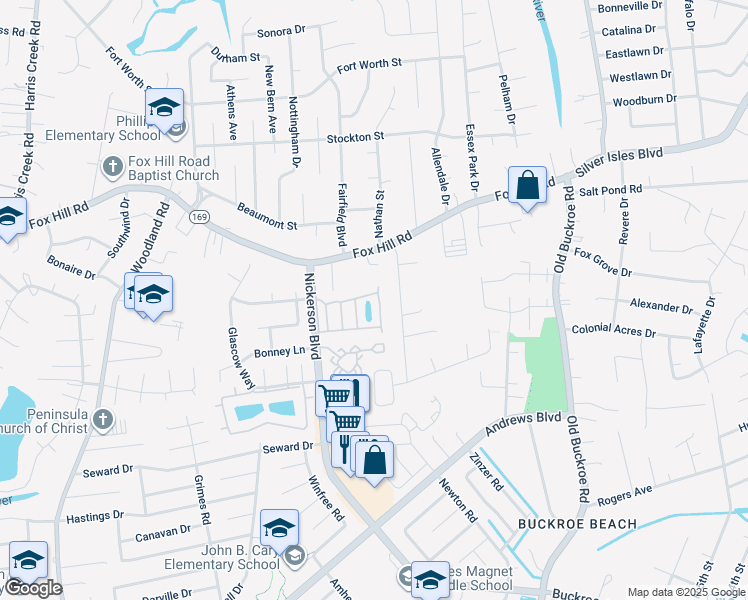 map of restaurants, bars, coffee shops, grocery stores, and more near 10 Camellia Lane in Hampton