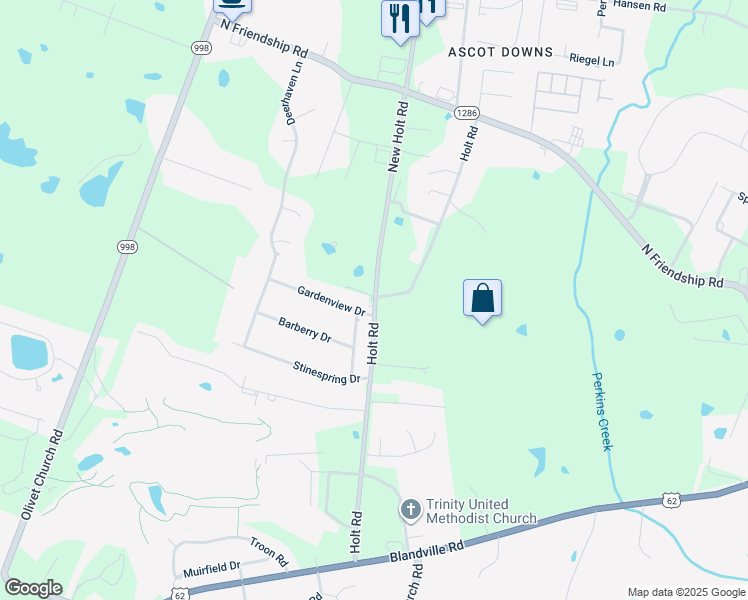 map of restaurants, bars, coffee shops, grocery stores, and more near 1857 Holt Road in Paducah
