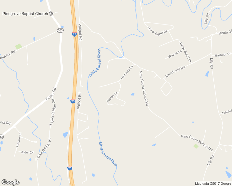 map of restaurants, bars, coffee shops, grocery stores, and more near Disney Drive in Laurel County