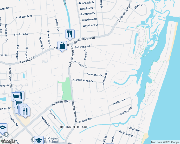 map of restaurants, bars, coffee shops, grocery stores, and more near 26 Fox Grove Drive in Hampton