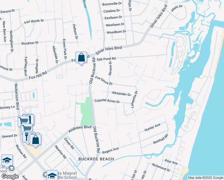 map of restaurants, bars, coffee shops, grocery stores, and more near 26 Fox Grove Drive in Hampton