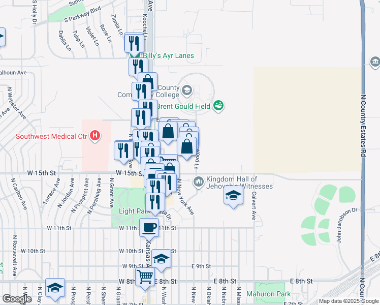 map of restaurants, bars, coffee shops, grocery stores, and more near 1513 North Kansas Avenue in Liberal
