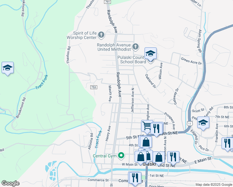 map of restaurants, bars, coffee shops, grocery stores, and more near 911 Randolph Avenue in Pulaski