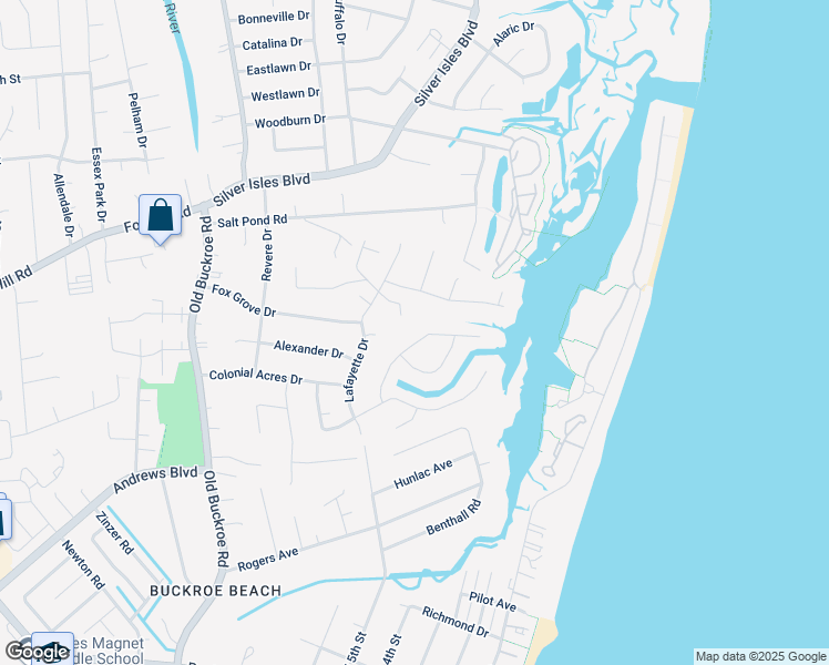 map of restaurants, bars, coffee shops, grocery stores, and more near 1808 Lafayette Drive in Hampton