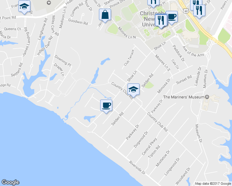 map of restaurants, bars, coffee shops, grocery stores, and more near 1200 Scottland Terrace in Newport News