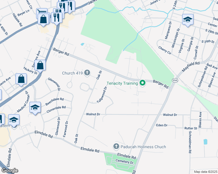 map of restaurants, bars, coffee shops, grocery stores, and more near 201 Wellington Circle in Paducah