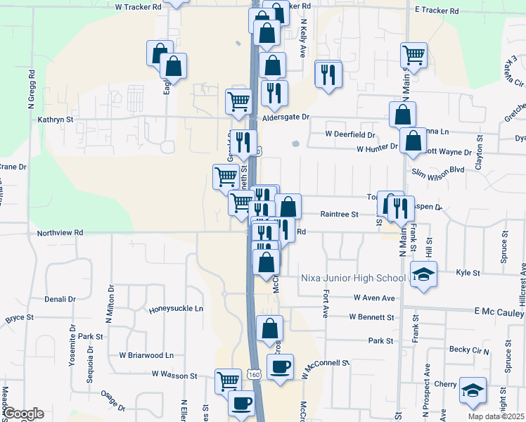 map of restaurants, bars, coffee shops, grocery stores, and more near 806 Westview Dr in Nixa