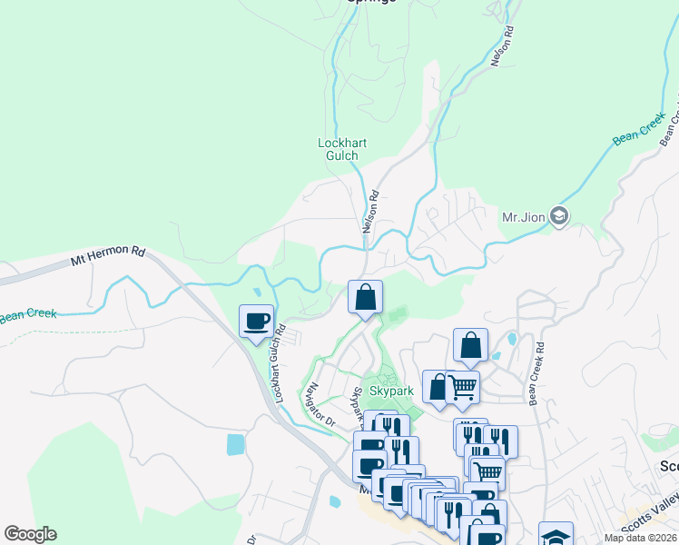 map of restaurants, bars, coffee shops, grocery stores, and more near 515 Lockhart Gulch Road in Scotts Valley