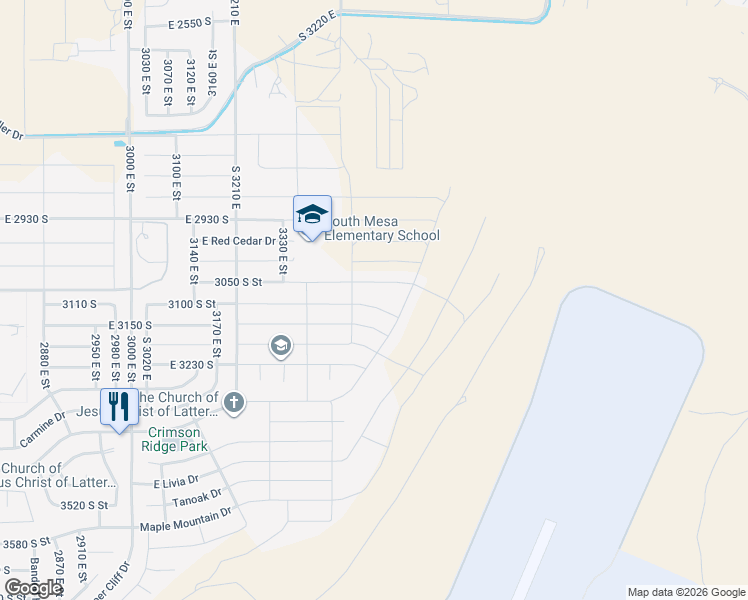map of restaurants, bars, coffee shops, grocery stores, and more near 3475 East 3100 South Street in St. George
