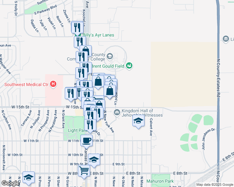 map of restaurants, bars, coffee shops, grocery stores, and more near Cottonwood Lane in Liberal