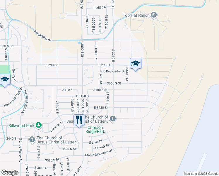 map of restaurants, bars, coffee shops, grocery stores, and more near 3181 East 3100 South Street in St. George