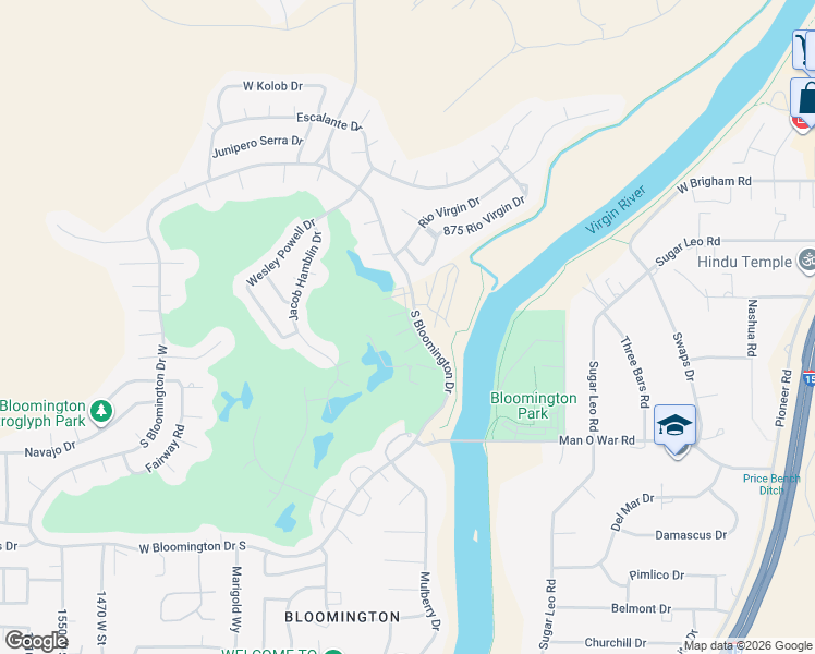 map of restaurants, bars, coffee shops, grocery stores, and more near 3080 South Bloomington Drive in St. George