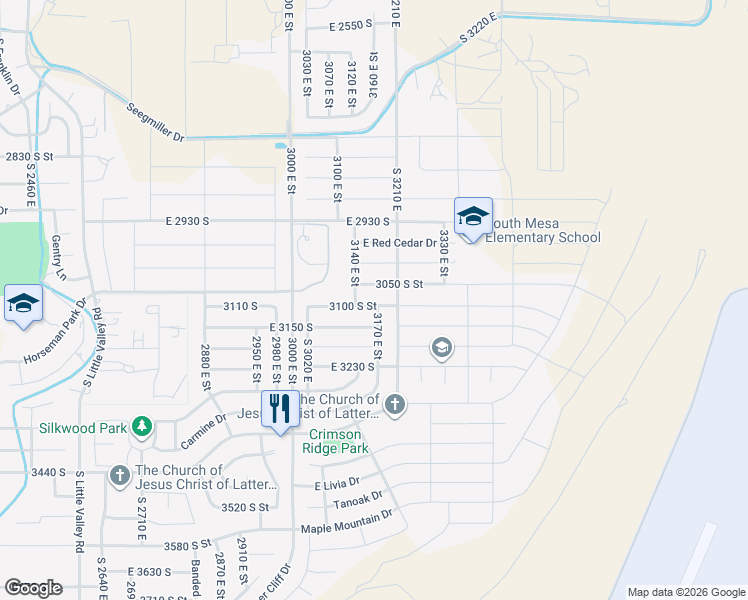 map of restaurants, bars, coffee shops, grocery stores, and more near 3167 East 3100 South Street in St. George