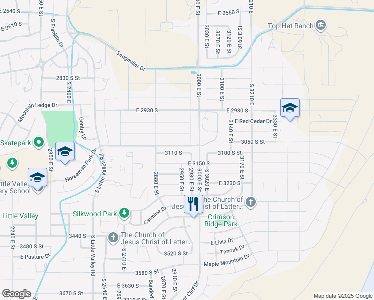 map of restaurants, bars, coffee shops, grocery stores, and more near 2977 3110 S in St. George