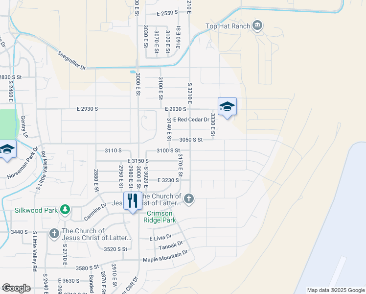 map of restaurants, bars, coffee shops, grocery stores, and more near 3181 East 3100 South Street in St. George