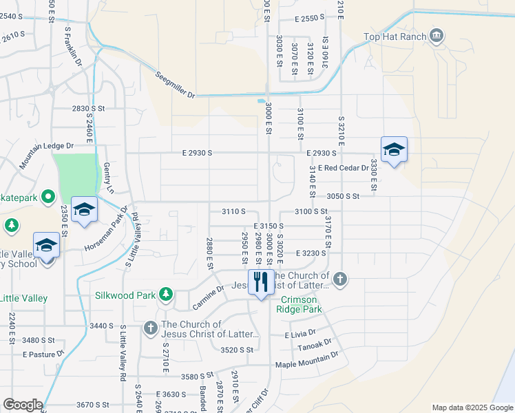 map of restaurants, bars, coffee shops, grocery stores, and more near 2977 3110 S in St. George