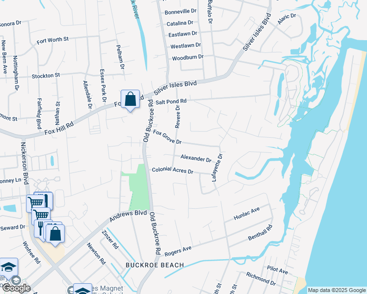 map of restaurants, bars, coffee shops, grocery stores, and more near 26 Fox Grove Dr in Hampton
