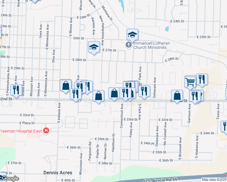 map of restaurants, bars, coffee shops, grocery stores, and more near 3022 Massachusetts Avenue in Joplin
