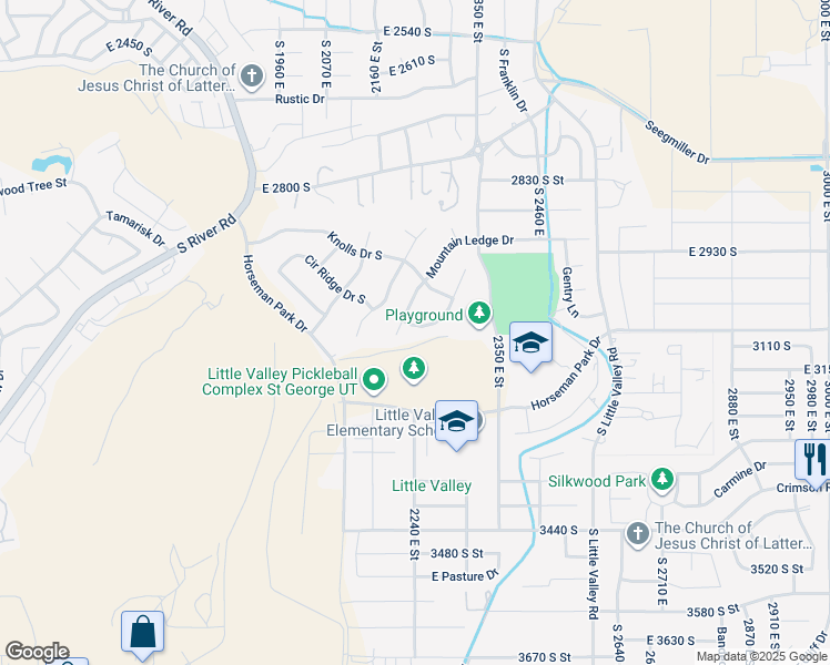 map of restaurants, bars, coffee shops, grocery stores, and more near 2220 Slate Ridge Drive in St. George