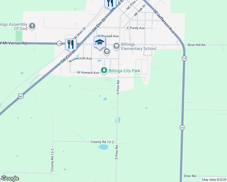 map of restaurants, bars, coffee shops, grocery stores, and more near 569 South Pine Road in Billings
