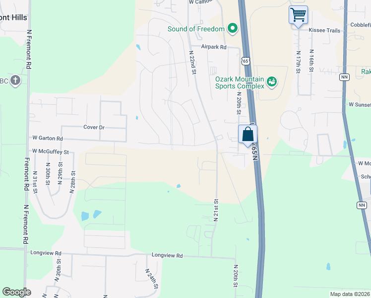 map of restaurants, bars, coffee shops, grocery stores, and more near 2171 Industrial Court South in Ozark