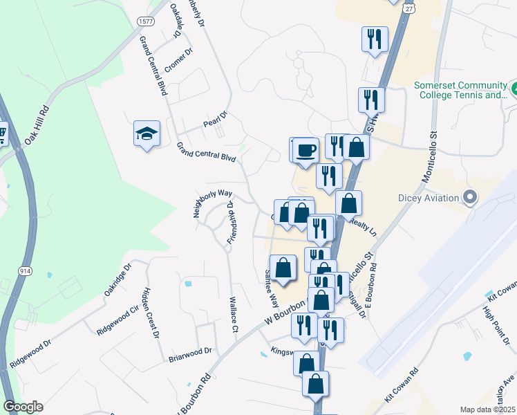 map of restaurants, bars, coffee shops, grocery stores, and more near 617-643 Grand Central Boulevard in Somerset