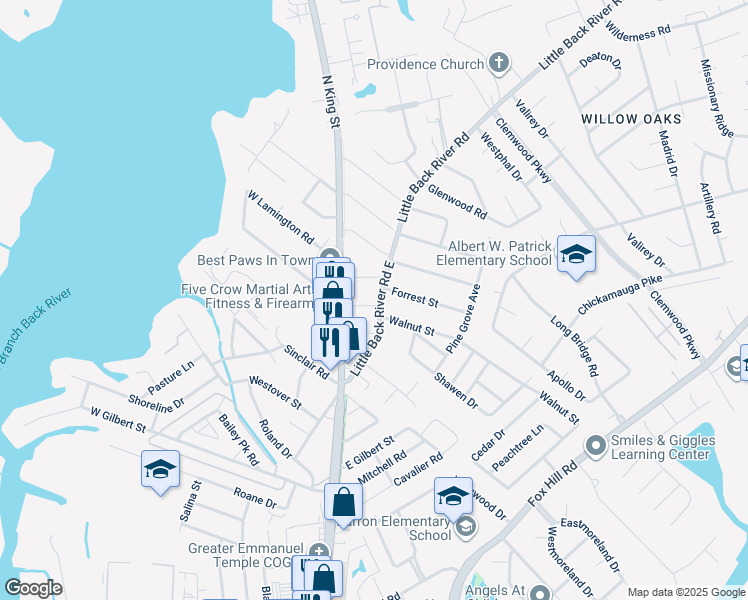 map of restaurants, bars, coffee shops, grocery stores, and more near 15 E Preston St in Hampton