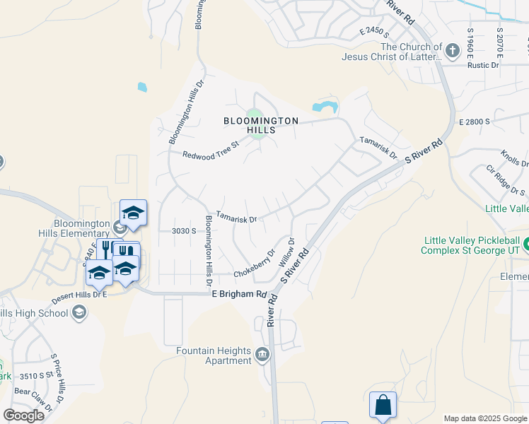 map of restaurants, bars, coffee shops, grocery stores, and more near 2992 Butternut Circle in St. George