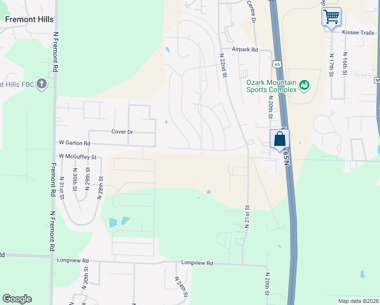 map of restaurants, bars, coffee shops, grocery stores, and more near 3918 North Grassland Drive in Ozark
