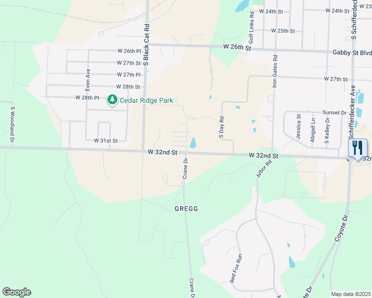 map of restaurants, bars, coffee shops, grocery stores, and more near 3185 South Waterview Lane in Joplin