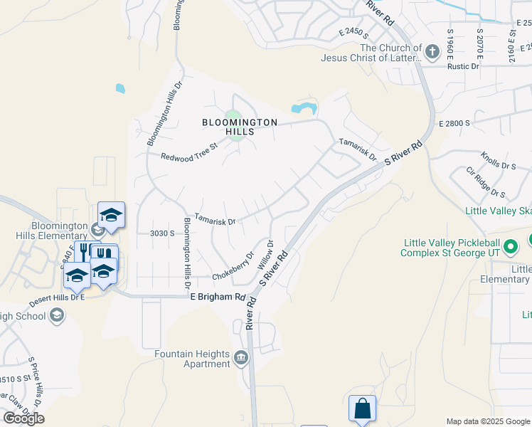 map of restaurants, bars, coffee shops, grocery stores, and more near 1397 Tamarisk Dr in St George