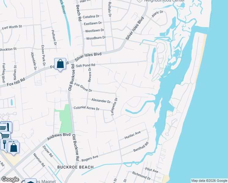 map of restaurants, bars, coffee shops, grocery stores, and more near 51 Fox Grove Drive in Hampton