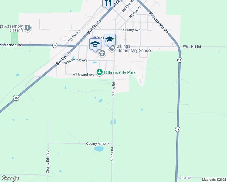 map of restaurants, bars, coffee shops, grocery stores, and more near 569 South Pine Road in Billings