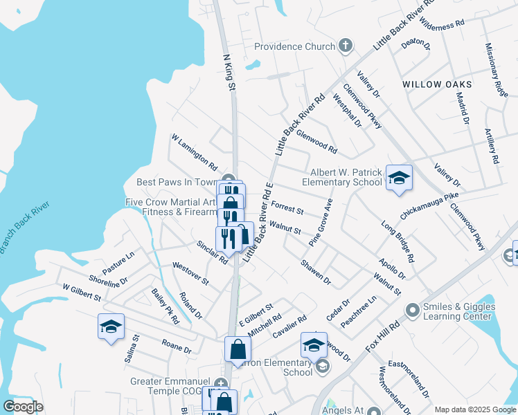 map of restaurants, bars, coffee shops, grocery stores, and more near 15 E Preston St in Hampton