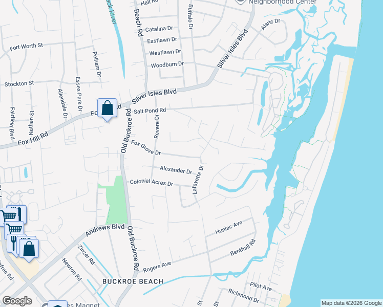 map of restaurants, bars, coffee shops, grocery stores, and more near 51 Fox Grove Drive in Hampton