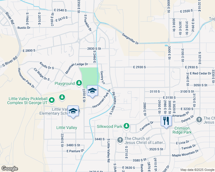 map of restaurants, bars, coffee shops, grocery stores, and more near 2946 Gentry Lane in St. George