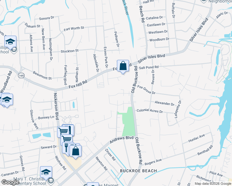map of restaurants, bars, coffee shops, grocery stores, and more near 200 Ranalet Drive in Hampton