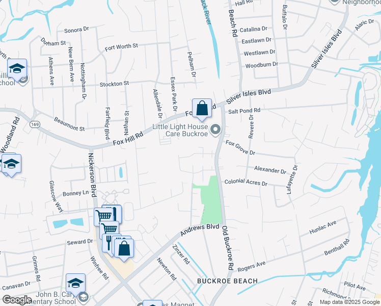 map of restaurants, bars, coffee shops, grocery stores, and more near 200 Ranalet Drive in Hampton