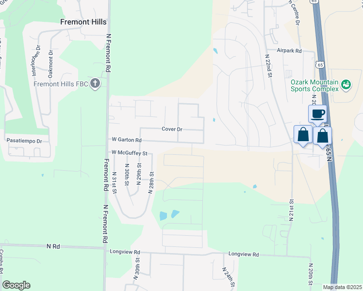 map of restaurants, bars, coffee shops, grocery stores, and more near 2608 West Garton Road in Ozark