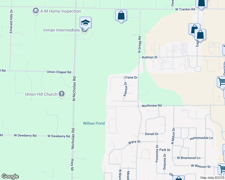 map of restaurants, bars, coffee shops, grocery stores, and more near 800 North Crane Court in Nixa