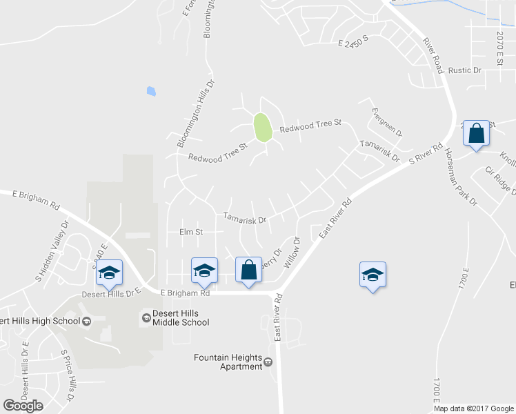 map of restaurants, bars, coffee shops, grocery stores, and more near 2989 1270 East in St. George