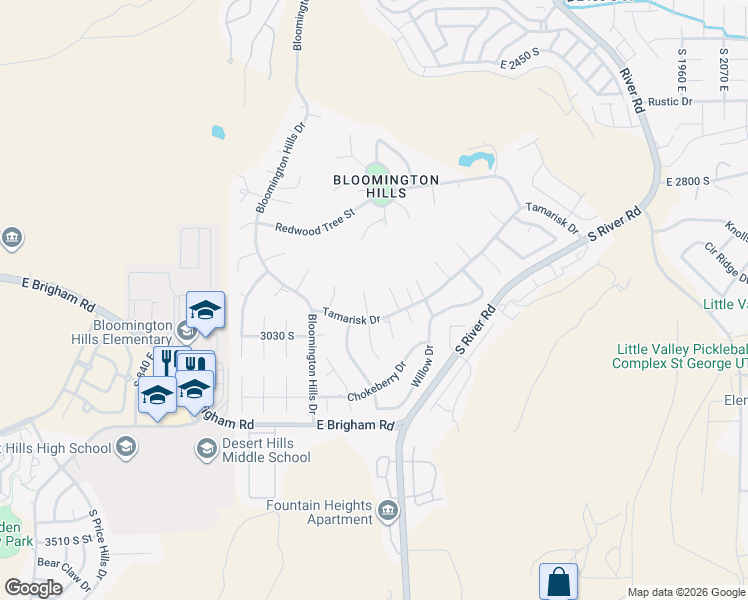 map of restaurants, bars, coffee shops, grocery stores, and more near 2989 1270 East in St. George