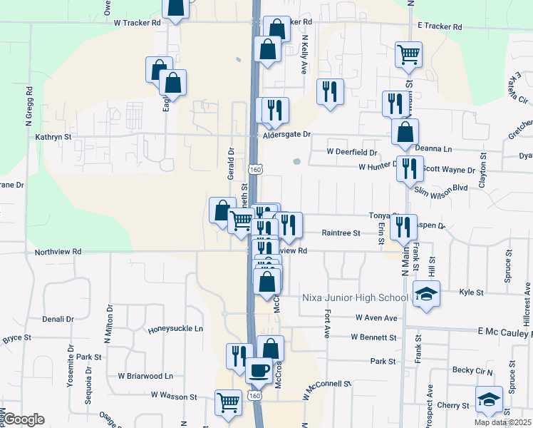 map of restaurants, bars, coffee shops, grocery stores, and more near 806 Westview Dr in Nixa